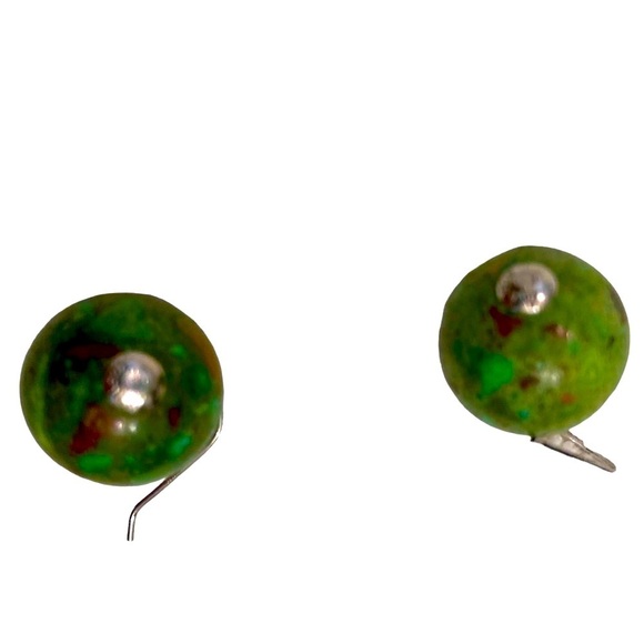 Mohave desert green turquoise ball pierced earrings Shepard hooks - Picture 3 of 3